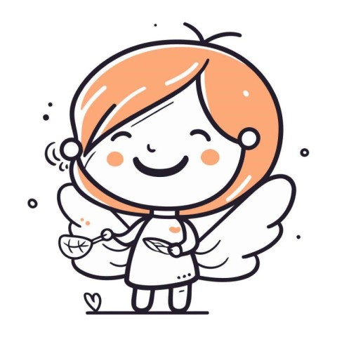 Cute little girl with angel wings. Vector illustration in line s