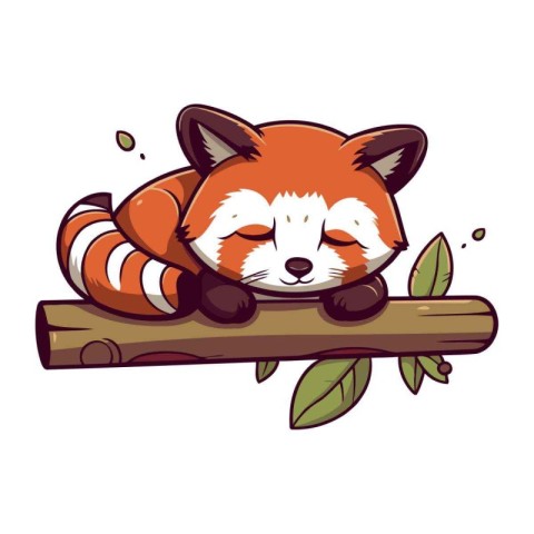 Cute red panda sleeping on a branch. vector illustration.