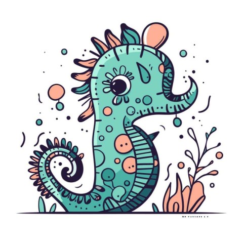 Cute cartoon seahorse. Vector illustration in doodle style.