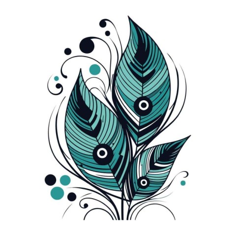 Vector illustration of stylized peacock feathers. Floral design