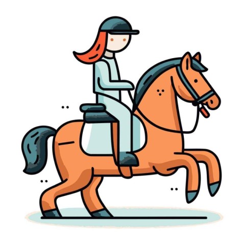 Vector illustration of a girl riding a horse on a white backgrou