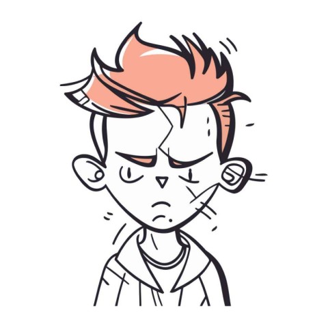 Vector illustration of a man with a headache. Hand drawn cartoon