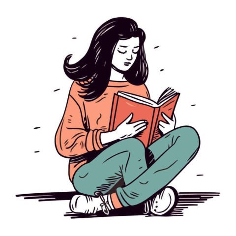 Young woman reading a book. Vector illustration of a girl readin