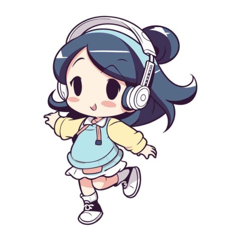 Illustration of a Cute Little Girl Wearing a Headphones