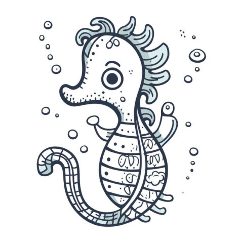 Coloring book for children seahorse. Vector illustration.