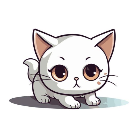 Cute cartoon cat. Vector illustration on white background. Isola