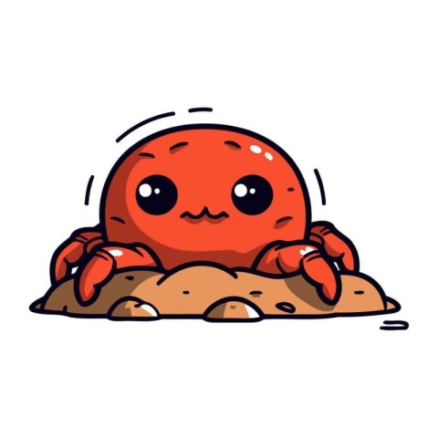 Cute cartoon crab on the sand. Vector illustration isolated on w