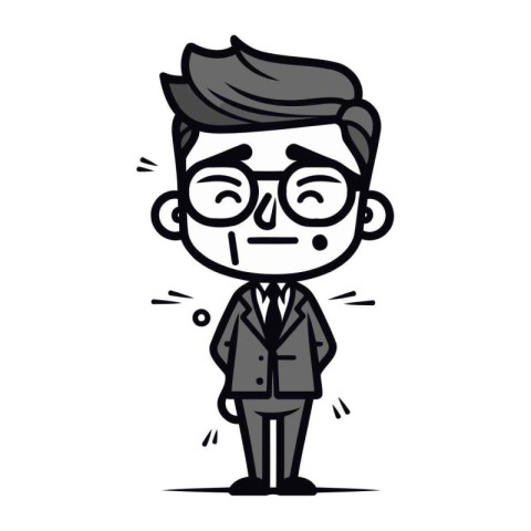 Cartoon man with glasses and a suit. Vector illustration on whit