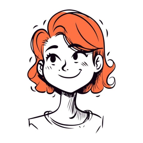 Vector hand drawn illustration of a girl with red hair and freck