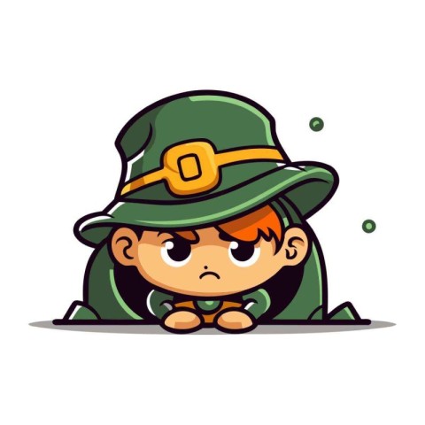 Cute Little Boy Wearing Leprechaun Costume Vector Illustration