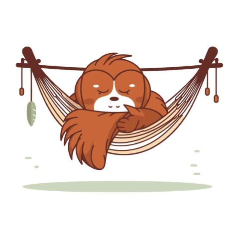 Cute cartoon dog sleeping in hammock. Vector illustration isolat