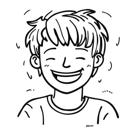 Black and white illustration of a smiling boy. Hand drawn vector