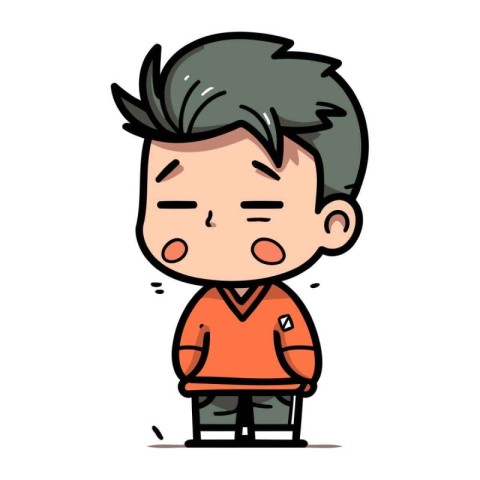 Upset boy cartoon character. Vector illustration. Cute little bo