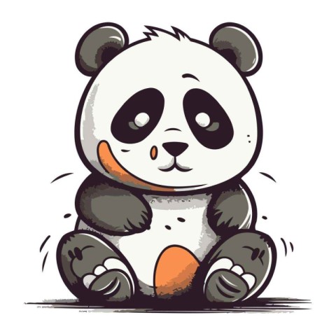 Cute cartoon panda sitting on the ground. Vector illustration.