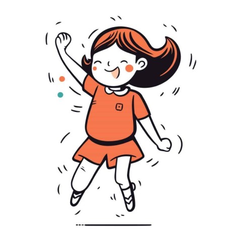 Cute little girl jumping and dancing. Vector illustration in car