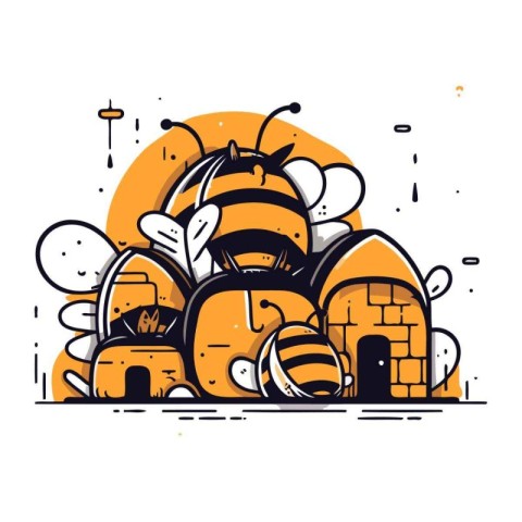 Vector illustration of bee in doodle style. Insects in doodle st