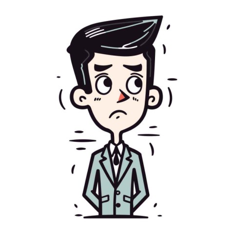 illustration of a cartoon man in a business suit with sad expres