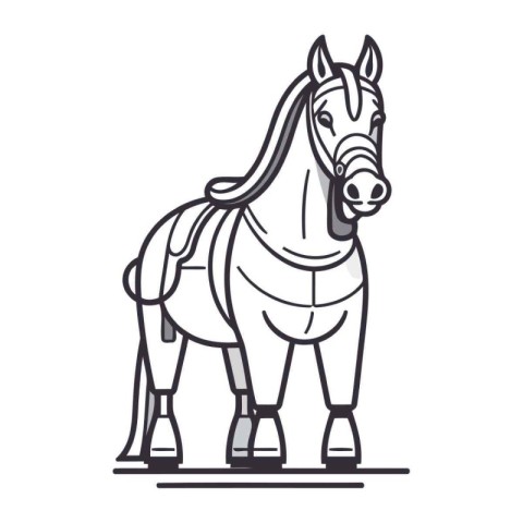 Horse black and white vector illustration isolated on a white ba