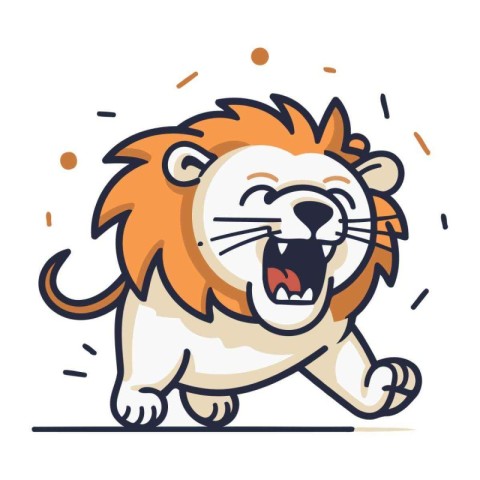 Lion running on white background. Vector illustration in cartoon