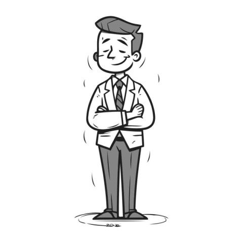 Vector illustration of a man in a suit standing with crossed arm