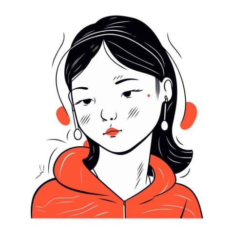 Portrait of a girl in a red hoodie. Vector illustration.