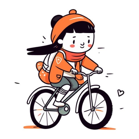 Cute girl riding a bicycle. Vector illustration in cartoon style