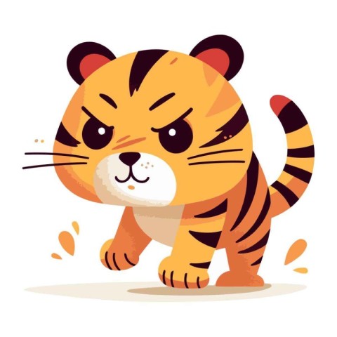 Cute cartoon tiger. Vector illustration isolated on a white back