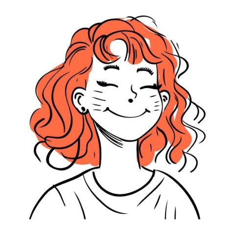 Vector illustration of a smiling red haired girl with freckles.