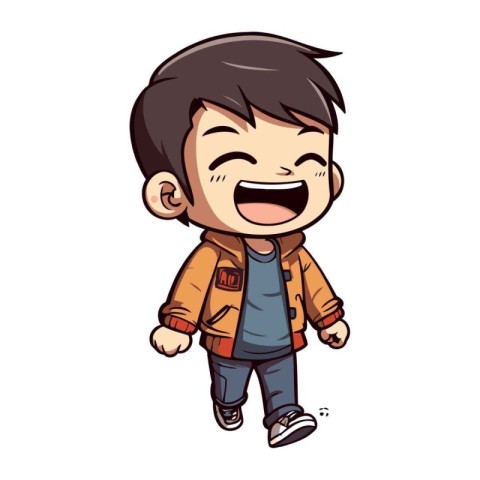 Vector illustration of a happy boy in autumn clothes isolated on