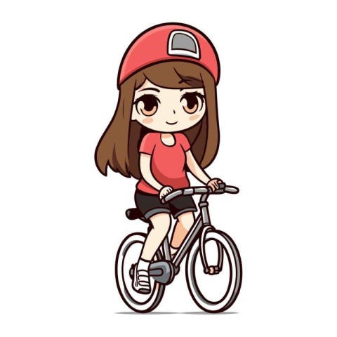 Cute little girl riding bicycle. Vector illustration in cartoon