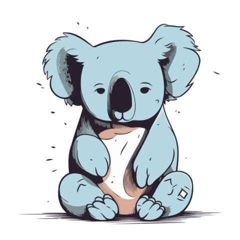 Cute cartoon koala sitting on the ground. Vector illustration.