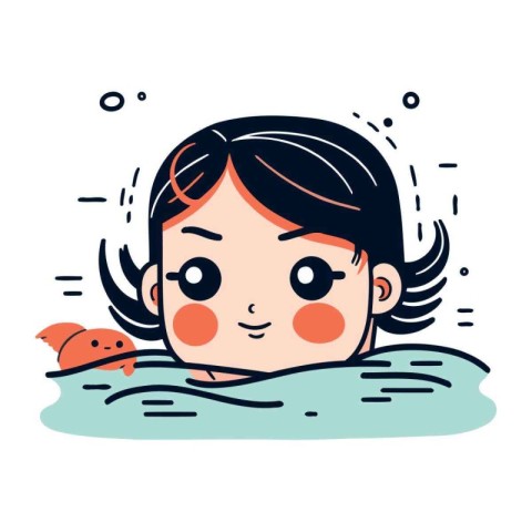 Cute little girl swimming in the pool. Vector illustration in ca