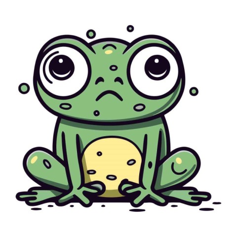 Frog vector illustration. Cute cartoon frog with sad eyes.