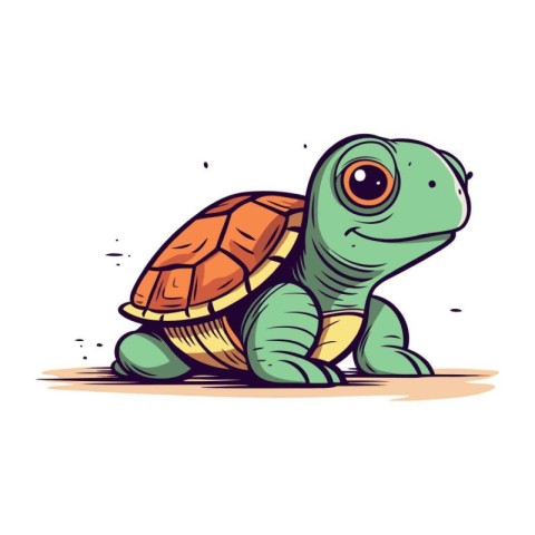 Cute cartoon turtle isolated on a white background. Vector illus