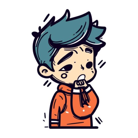 Illustration of a boy coughing. Vector illustration on white bac