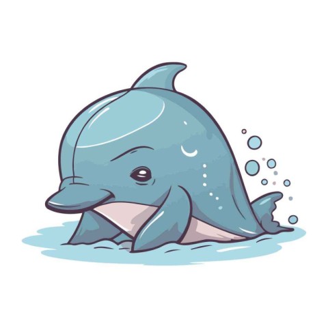 Cute cartoon dolphin. Vector illustration isolated on a white ba