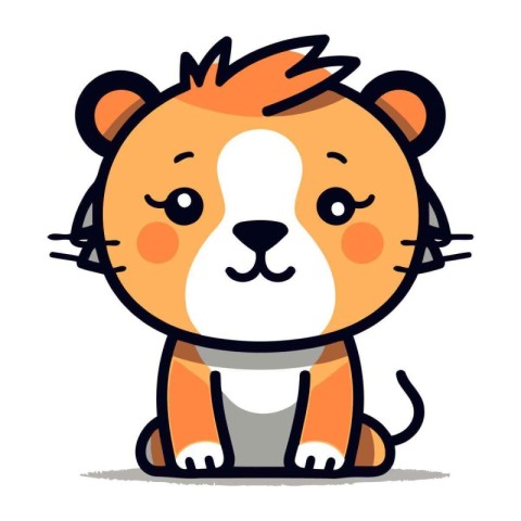 Cute Cartoon Tiger Character Vector Illustration. Isolated On Wh