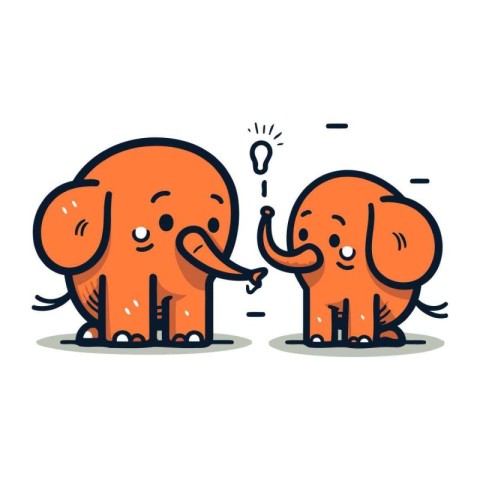 Vector illustration of two elephants holding hands. Isolated on