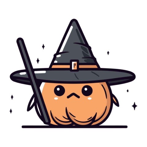 Halloween pumpkin with witch hat. Vector illustration in flat st