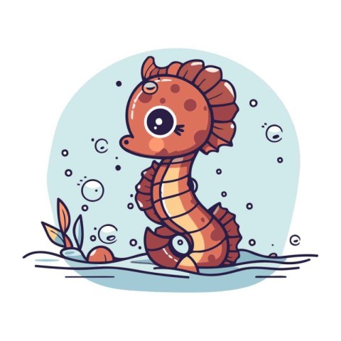 Cute cartoon seahorse on the water. Vector illustration.