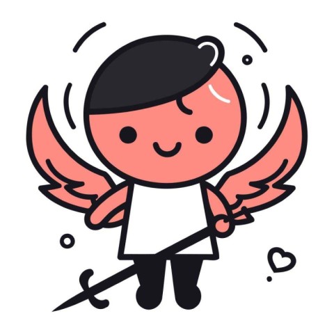 Cute cartoon cupid with wings and bow. Vector illustration.