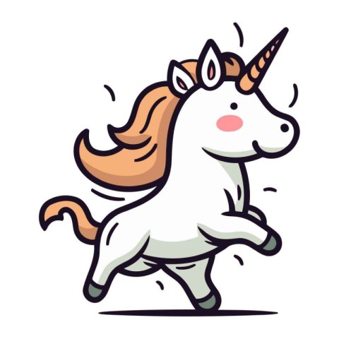 Unicorn running vector illustration. Cute cartoon animal charact