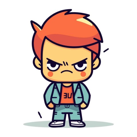 Angry little boy cartoon character. Vector illustration in flat