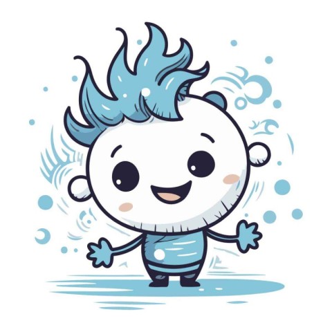 Cute cartoon boy with blue hair. Vector illustration on white ba