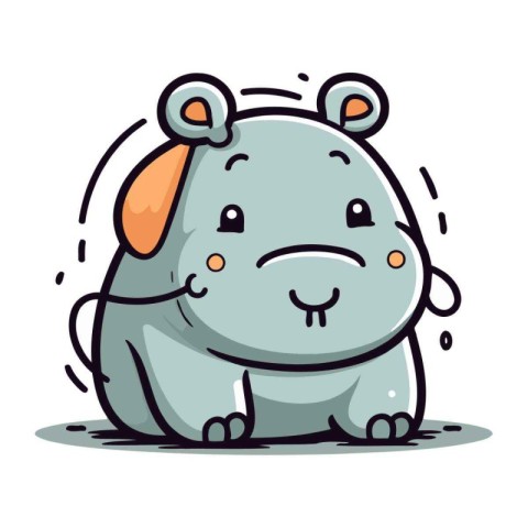 Cute cartoon hippo. Vector illustration. Isolated on white backg