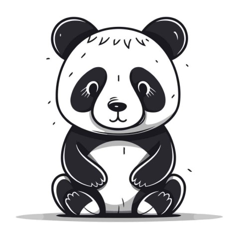 Cute panda sitting on white background. Vector illustration in c