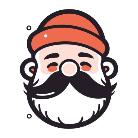 Vector illustration of Santa Claus face in hat and moustache.