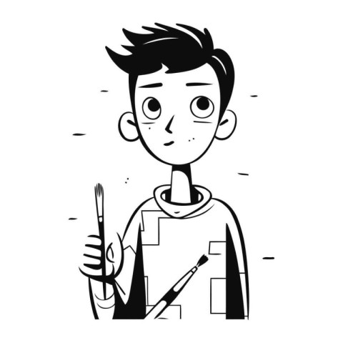 Vector illustration of a boy with a knife and a brush in his han