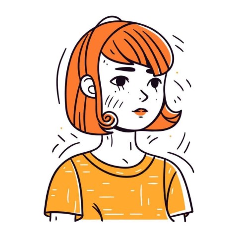 Fashion girl with orange hair. Vector illustration in sketch sty