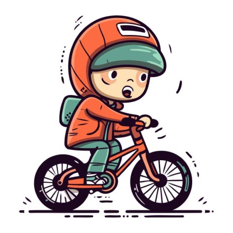 Cute little boy in helmet riding a bicycle. Vector illustration.